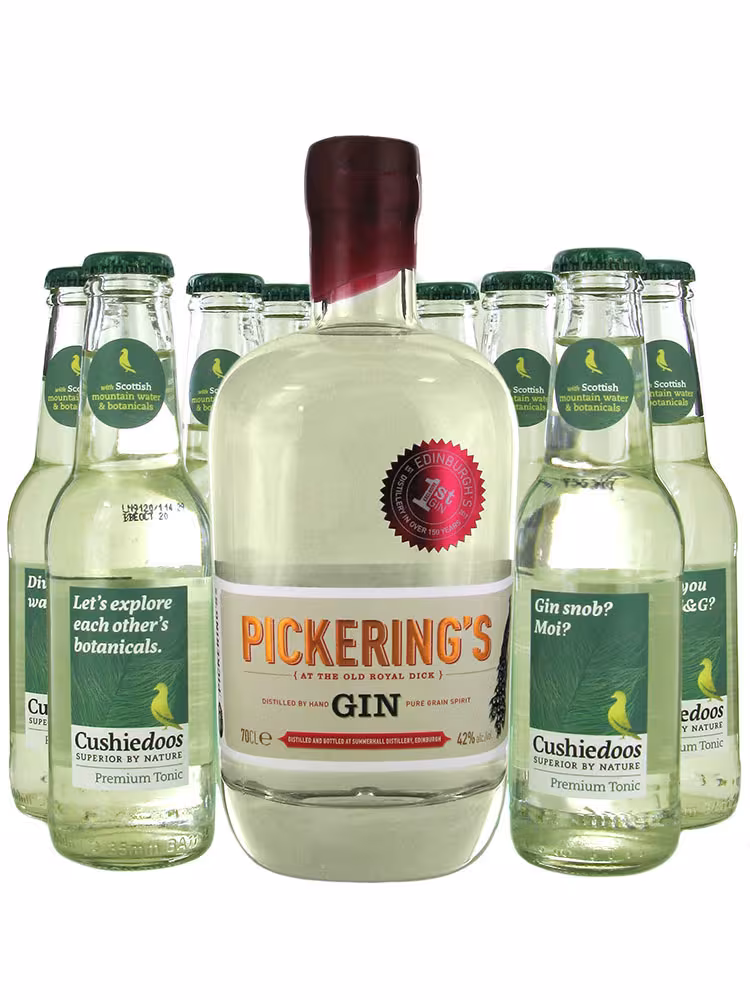 Pickerings Gin & Cushiedoos 70cl + 12x200ml G&T Bundle