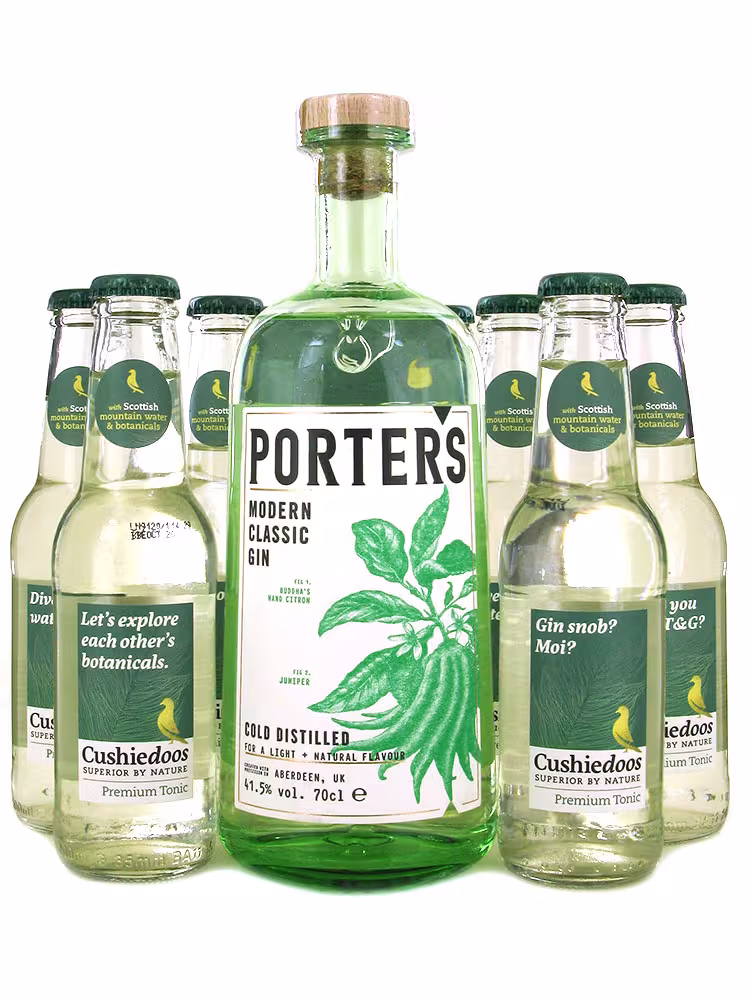 Porters Gin & Cushiedoos 70cl + 12x200ml G&T Bundle